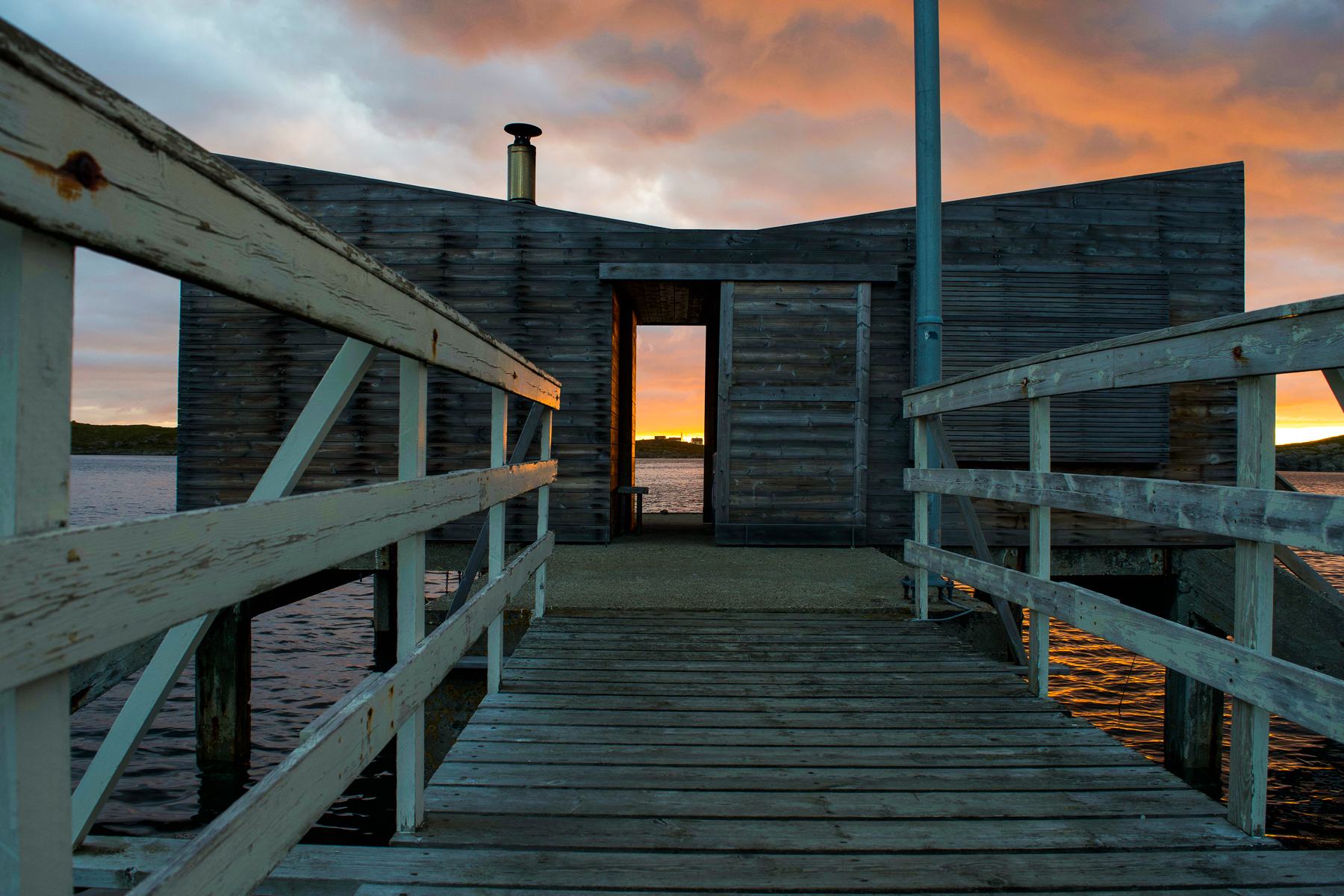 The walkway out to the Crab Trap at sunset
