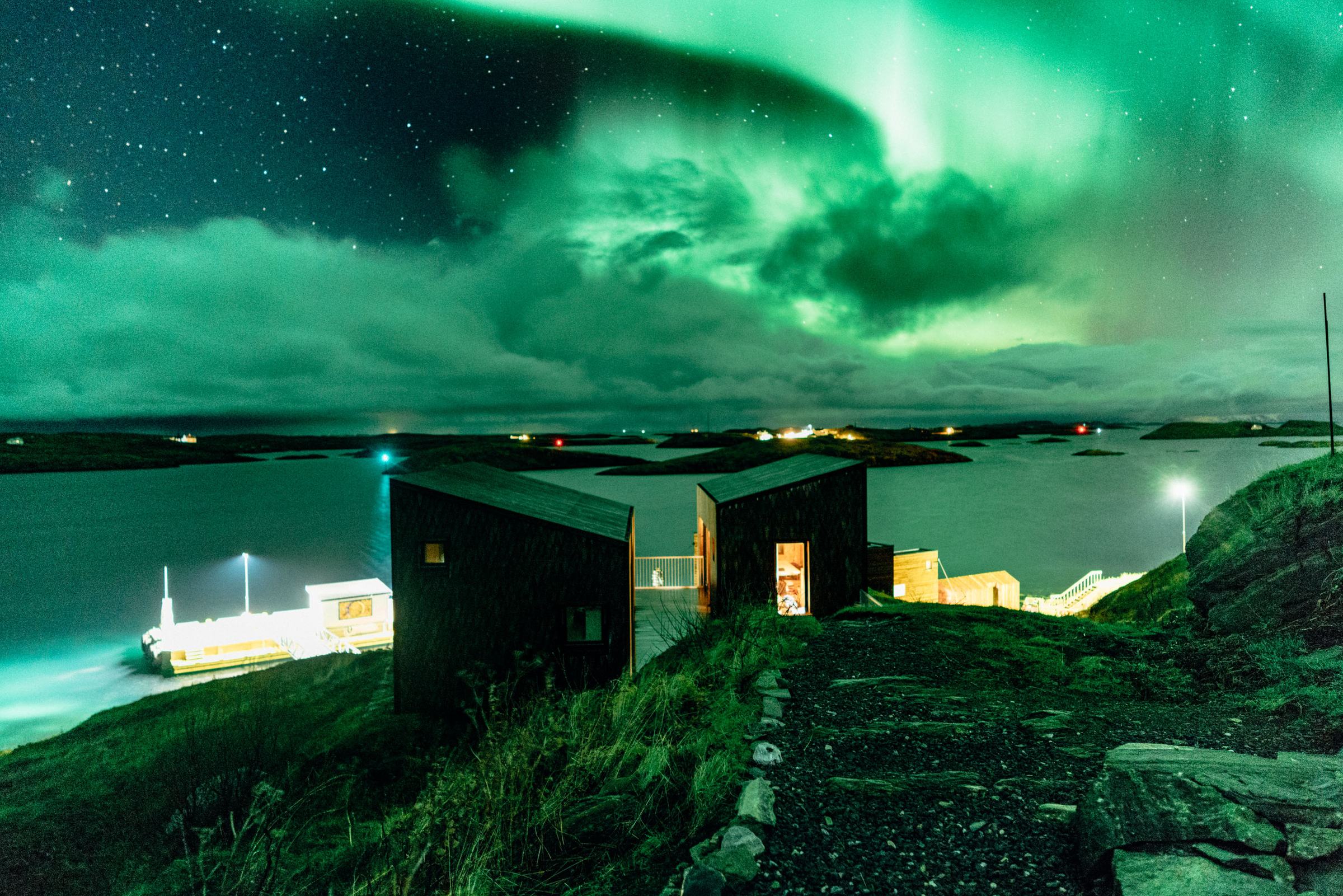 Northern lights over the islands at night